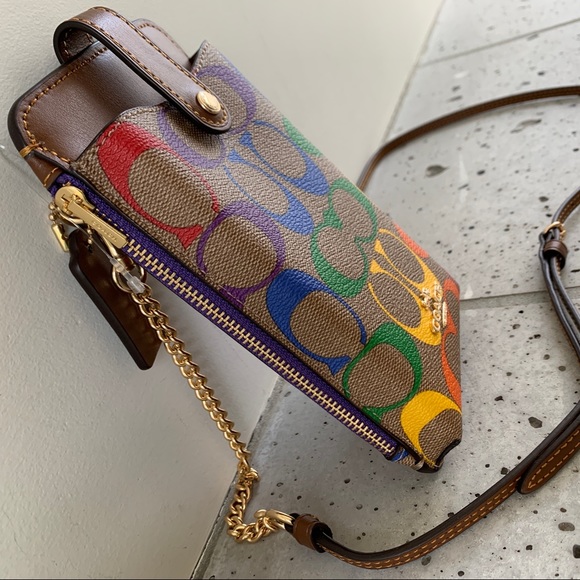 NWT Coach Phone Crossbody In Rainbow Signature Canvas - Picture 5 of 13